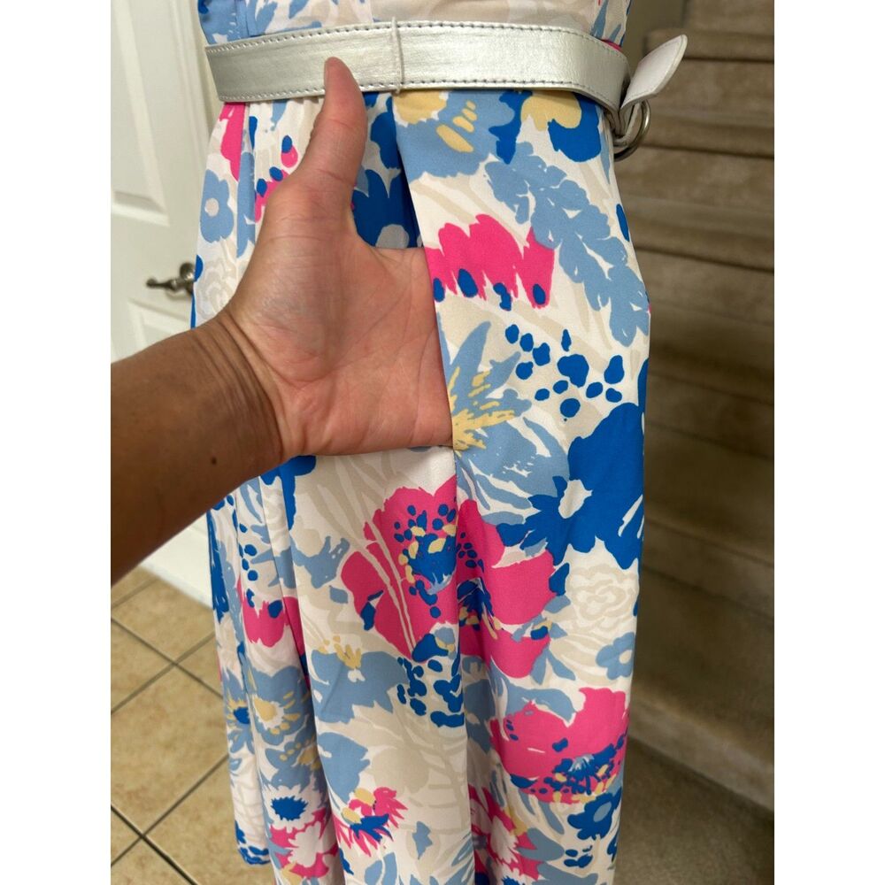 ModCloth "Exciting Find" Blue & Pink Floral Pattern Belted Shirt Dress - Size S - Picture 4 of 9